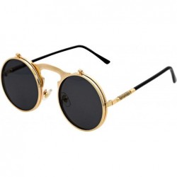 Goggle Retro Flip-Up Round Goggles Seampunk Sunglasses - Golden/Black - CH18C3HYLLG $24.83