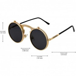 Goggle Retro Flip-Up Round Goggles Seampunk Sunglasses - Golden/Black - CH18C3HYLLG $24.83