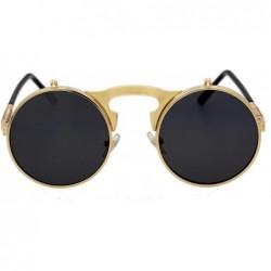 Goggle Retro Flip-Up Round Goggles Seampunk Sunglasses - Golden/Black - CH18C3HYLLG $15.44