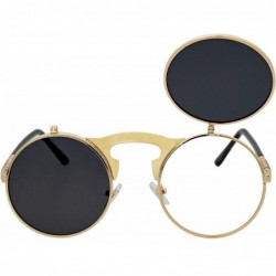 Goggle Retro Flip-Up Round Goggles Seampunk Sunglasses - Golden/Black - CH18C3HYLLG $24.83