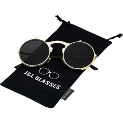 Goggle Retro Flip-Up Round Goggles Seampunk Sunglasses - Golden/Black - CH18C3HYLLG $24.83