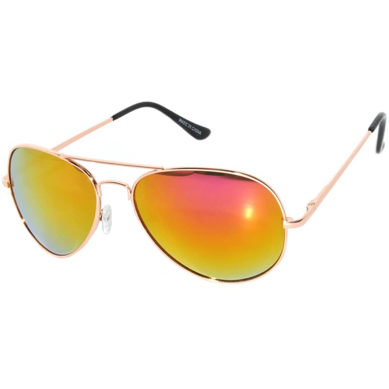 Aviator Aviator Style Sunglasses Colored Lens Colored Metal Frame with Spring Hinge - Gold_red_mirror_lens - C2121GEY96V $11.57