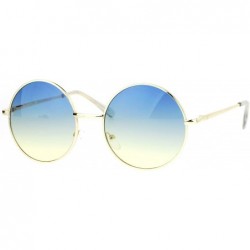 Round 2 Tone Color Lens Retro Vintage Style Round Circle Hippie Groovy Sunglasses - Blue Yellow - CL12O0MWMUT $13.38