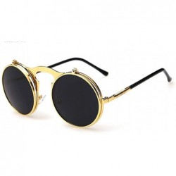 Round Vintage Flip Up Sunglasses Juniors John Lennon Style Circle Sun Glasses - Goldgray - CA18RO497C7 $10.89