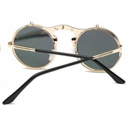 Round Vintage Flip Up Sunglasses Juniors John Lennon Style Circle Sun Glasses - Goldgray - CA18RO497C7 $10.89