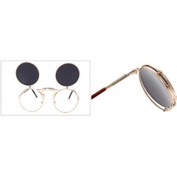 Round Vintage Flip Up Sunglasses Juniors John Lennon Style Circle Sun Glasses - Goldgray - CA18RO497C7 $10.89