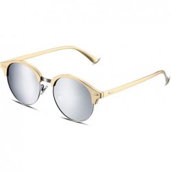 Semi-rimless Polarized Round Lenses Semi Rimless Fashion Women Sunglasses - Silver - CV17YUNRR3M $23.32