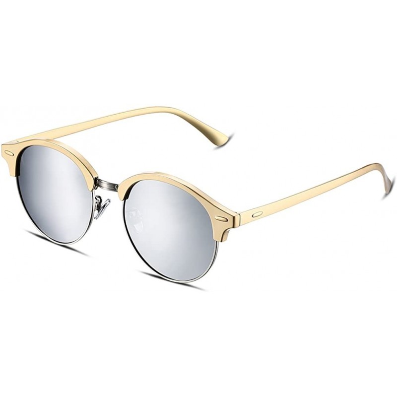 Semi-rimless Polarized Round Lenses Semi Rimless Fashion Women Sunglasses - Silver - CV17YUNRR3M $10.22