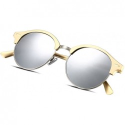Semi-rimless Polarized Round Lenses Semi Rimless Fashion Women Sunglasses - Silver - CV17YUNRR3M $10.22
