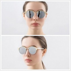 Semi-rimless Polarized Round Lenses Semi Rimless Fashion Women Sunglasses - Silver - CV17YUNRR3M $10.22