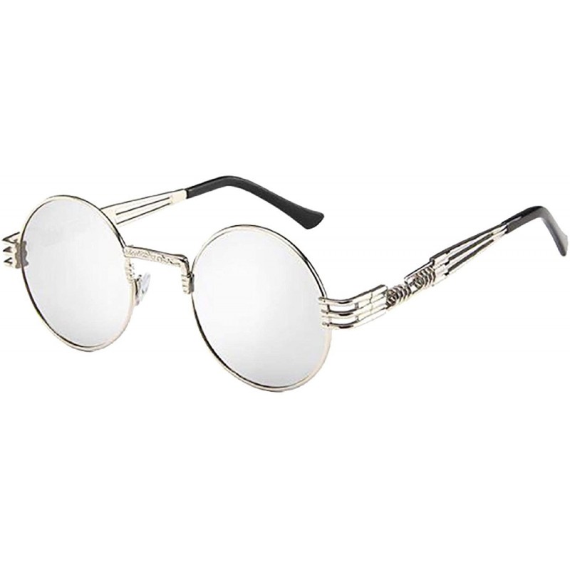 Round Womens Mens Retro Round Circle Frame Sunglasses Flat Lens Vintage Steampunk Shades UV400 - A - CS18U8LIIO9 $13.78
