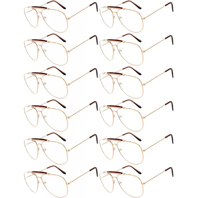 Aviator 12 Pairs Classic Aviator Sunglasses Metal Gold Silver Black Colored Mirror Lens (Avi_Brow_Bar_Gold_12_P- Colored) - C...