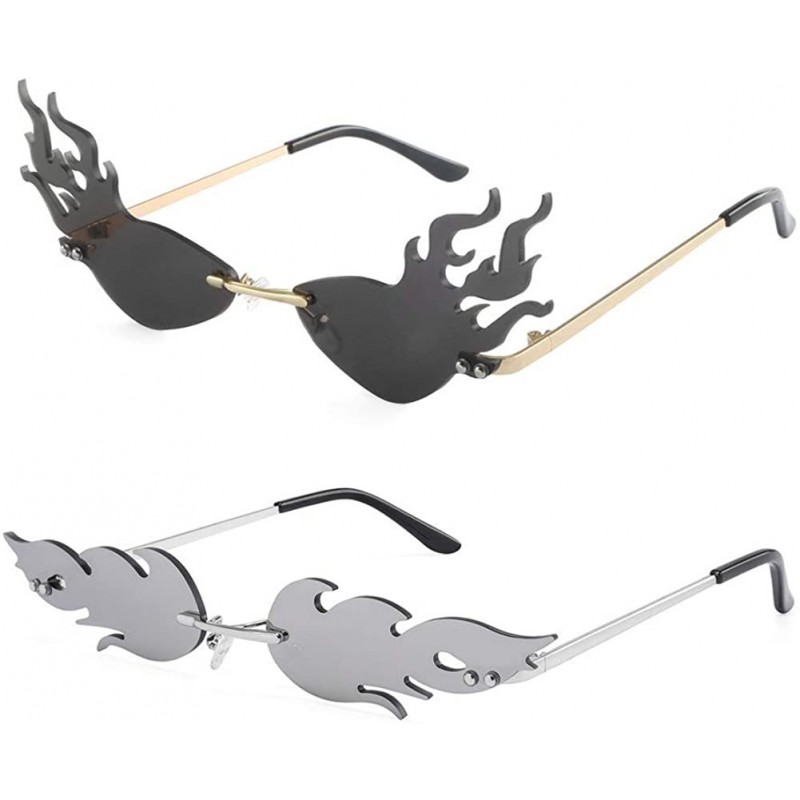 Rimless 2 Pieces Fire Flame Sunglasses for Women Men - Rimless Wave Sun Glasses Eyewear for Party - C5 - CV1900TKM2E $8.92