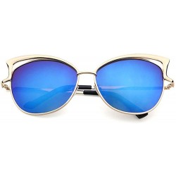 Goggle Women Clear Lens Cat Eye Sunglasses Metal Spectacle Frame Myopia Eyeglasses Sunglasses - Blue - CZ18SX64CGE $7.65