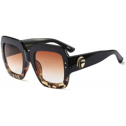 Rectangular Designer Oversized Squared Sunglasses for Women Statement Thick Rectangle Frame - Black Tortoise - CE18S9QRGYU $2...