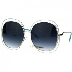 Oversized Double Wire Square Frame Sunglasses Womens Super Oversized Fashion UV 400 - Silver (Blue Smoke) - CS186OUUD70 $13.90