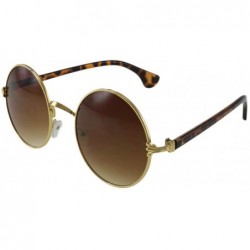 Goggle Jules - Retro Round Sunglasses with Microfiber Pouch - Gold / Brown - CX187U5L0CZ $22.70