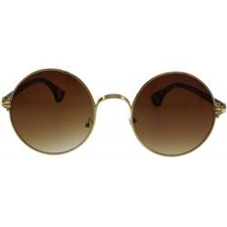 Goggle Jules - Retro Round Sunglasses with Microfiber Pouch - Gold / Brown - CX187U5L0CZ $11.20