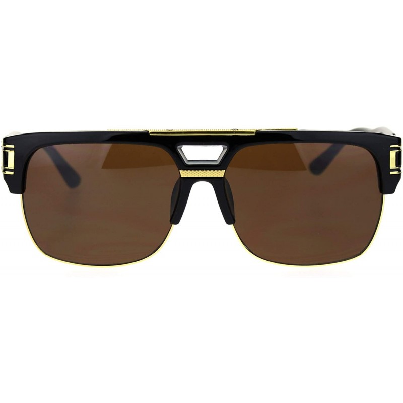 Rectangular Mens Flat Top Mobster Mafia Half Rim OG Sunglasses - Black Solid Brown - CD18SSCGU96 $9.26