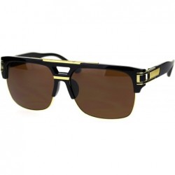 Rectangular Mens Flat Top Mobster Mafia Half Rim OG Sunglasses - Black Solid Brown - CD18SSCGU96 $9.26