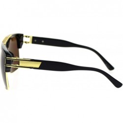 Rectangular Mens Flat Top Mobster Mafia Half Rim OG Sunglasses - Black Solid Brown - CD18SSCGU96 $9.26