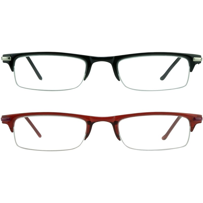 Rectangular Reading Glasses Thin Semi Rimless rectangular Frame 2 Pairs Multi Pack Men Women - Black & Red - CV1885YMKXL $17.46