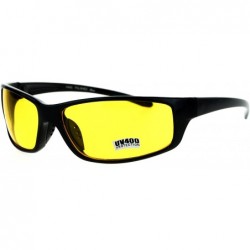 Sport Mens Driving Yellow Driving Lens Warp Around Sport Biker Sunglasses Black - CR12NTFTR1P $8.10