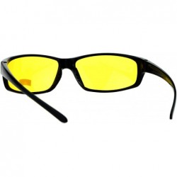 Sport Mens Driving Yellow Driving Lens Warp Around Sport Biker Sunglasses Black - CR12NTFTR1P $8.10