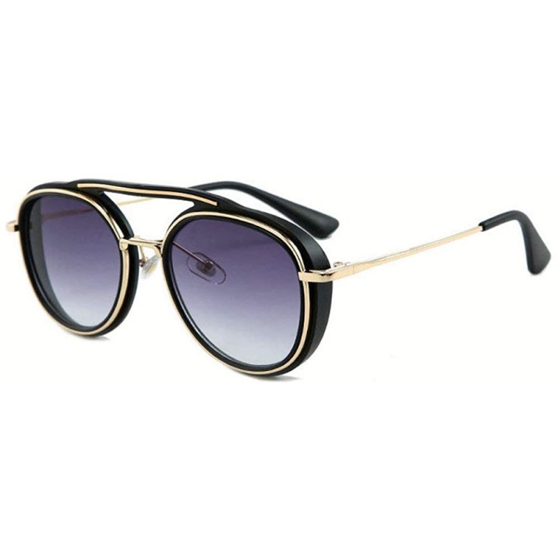 Round Retro Punk Style Double Beam Round Sunglasses Men Women Fashion Vintage Sunshade Glasses UV400 - Gradient Grey - CA1933...