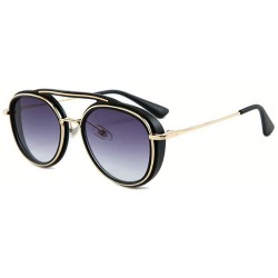 Round Retro Punk Style Double Beam Round Sunglasses Men Women Fashion Vintage Sunshade Glasses UV400 - Gradient Grey - CA1933...