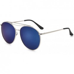 Shield Classic Retro Designer Style Round Sunglasses for women metal Resin UV400 Sunglasses - Silver Blue - CM18T2W33D9 $15.15