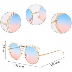 Oversized Fashion Round Pearl Decor Sunglasses UV Protection Metal Frame - Gold Frame Blue Pink Lens - C918QZ3LWDW $17.49