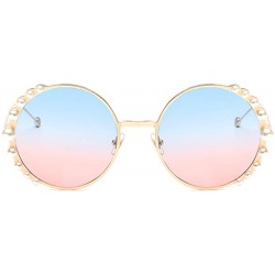 Oversized Fashion Round Pearl Decor Sunglasses UV Protection Metal Frame - Gold Frame Blue Pink Lens - C918QZ3LWDW $17.49