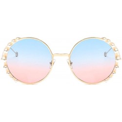 Oversized Fashion Round Pearl Decor Sunglasses UV Protection Metal Frame - Gold Frame Blue Pink Lens - C918QZ3LWDW $17.49