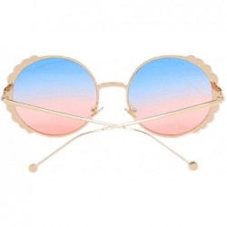 Oversized Fashion Round Pearl Decor Sunglasses UV Protection Metal Frame - Gold Frame Blue Pink Lens - C918QZ3LWDW $17.49