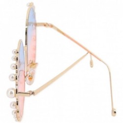 Oversized Fashion Round Pearl Decor Sunglasses UV Protection Metal Frame - Gold Frame Blue Pink Lens - C918QZ3LWDW $17.49