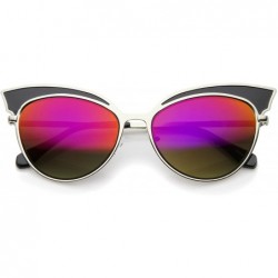 Oversized Womens Two-Tone Oversized Metal Mirrored Cat Eye Sunglasses 57mm - Black-silver / Magenta Mirror - CP12J18F3H3 $19.97