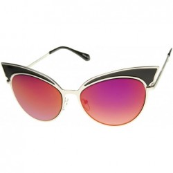 Oversized Womens Two-Tone Oversized Metal Mirrored Cat Eye Sunglasses 57mm - Black-silver / Magenta Mirror - CP12J18F3H3 $10.25