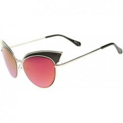 Oversized Womens Two-Tone Oversized Metal Mirrored Cat Eye Sunglasses 57mm - Black-silver / Magenta Mirror - CP12J18F3H3 $10.25