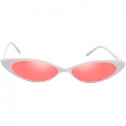 Oversized Cat Eye Sunglasses Oval Round Skinny Clout Goggles Small Vintage Glasses - White - CS18CUUE9LZ $15.16