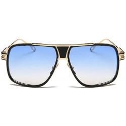 Rectangular Vintage Men Sunglasses Brand Designer Male Flat Top Big Women Fashion Retro Clear Eyewear - Black Blue - C418R2QD...