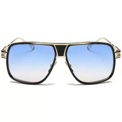 Rectangular Vintage Men Sunglasses Brand Designer Male Flat Top Big Women Fashion Retro Clear Eyewear - Black Blue - C418R2QD...