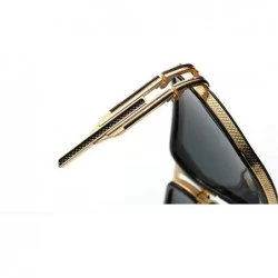 Rectangular Vintage Men Sunglasses Brand Designer Male Flat Top Big Women Fashion Retro Clear Eyewear - Black Blue - C418R2QD...