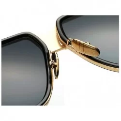 Rectangular Vintage Men Sunglasses Brand Designer Male Flat Top Big Women Fashion Retro Clear Eyewear - Black Blue - C418R2QD...