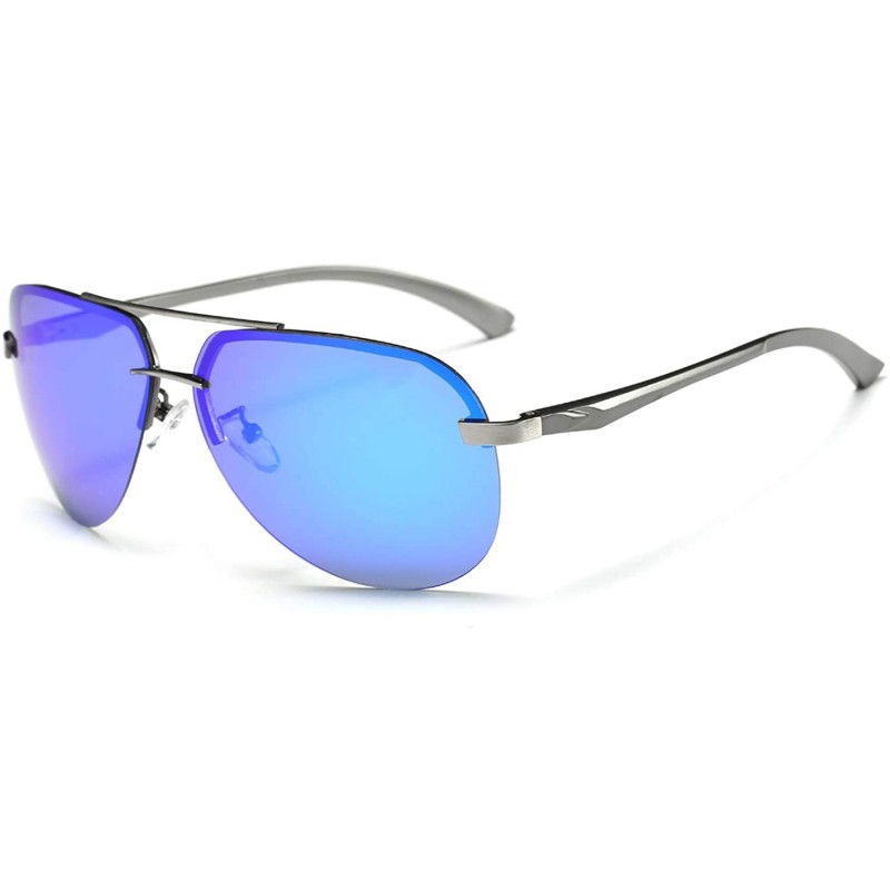 Aviator Classic Aviator Sunglasses Mirrored Polarized Lens Metal Frame for Men Women - Blue - CG18XLEWHUX $11.29