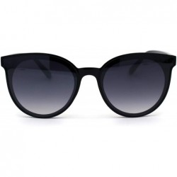 Round Womens Hipster Elegant Round Horn Rim Plastic Sunglasses - Shiny Black Smoke - CT195KOT35H $10.11