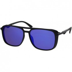 Rectangular Mens Plastic Side Visor Rectangular Racer Sport Sunglasses - Black Blue Mirror - CH18SU8IXWY $23.27