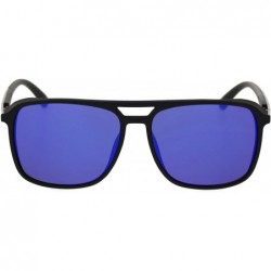 Rectangular Mens Plastic Side Visor Rectangular Racer Sport Sunglasses - Black Blue Mirror - CH18SU8IXWY $14.78