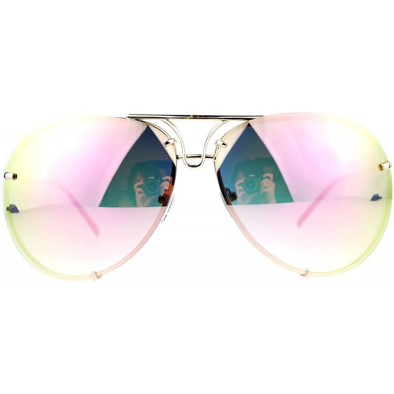 Rimless Rimless Retro Vintage Style Oversize Mirror Lens Pilot Sunglasses - Pink - C212N17CNBY $12.31