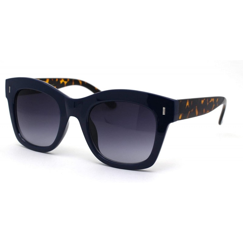 Rectangular Womens Thick Plastic Horn Boyfriend Style Hipster Sunglasses - Navy Tortoise Smoke - CG196QS3KGZ $11.69